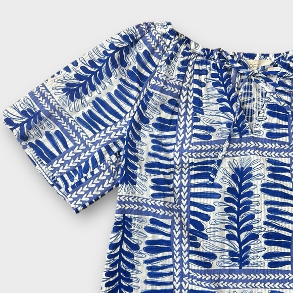 Ann Taylor LOFT Fern Stripe Tasseled V-Neck Blue/White Blouse Size XS - Picture 9 of 13